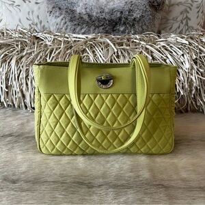 VERA BRADLEY Lime Green Yellow Microfiber East West Toggle Tote Y2K 90s Quilted